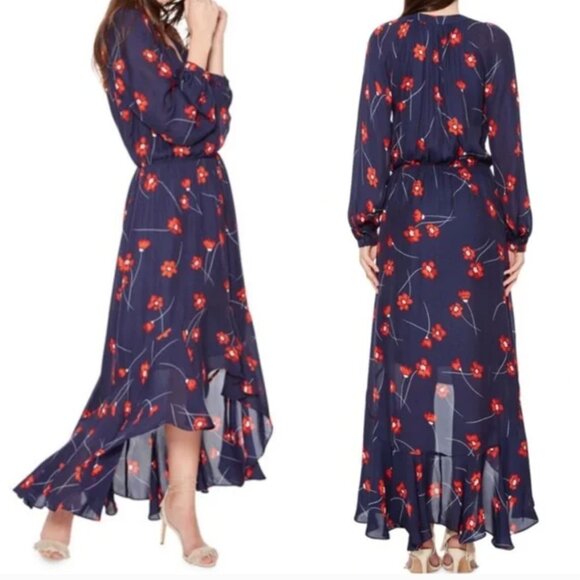 Parker Dresses & Skirts - Parker Verity Maxi Dress Silk Button Front High Low Hem Floral Navy Blue Medium